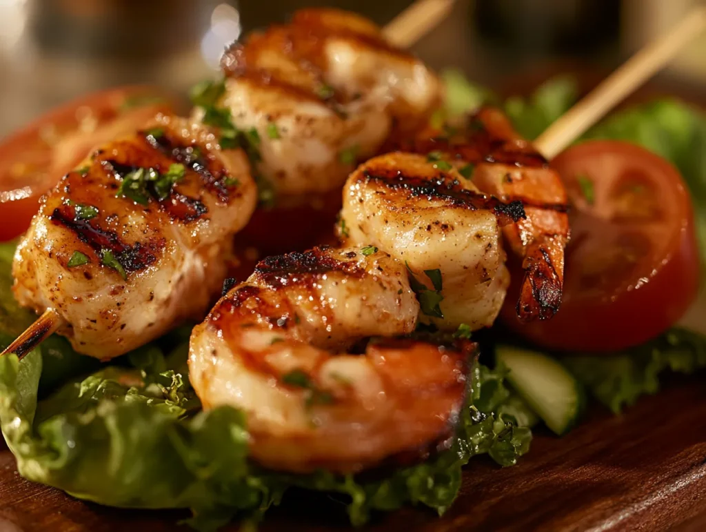 Grilled Chicken and Shrimp Skewers Grilled chicken and shrimp skewers with fresh vegetables.