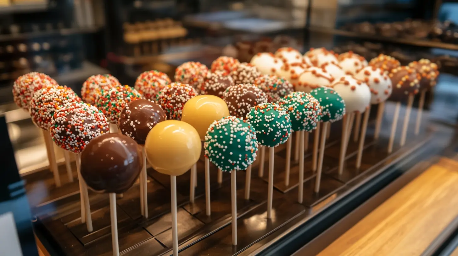 isplay of Starbucks cake pops with colorful toppings.