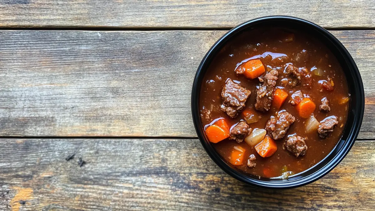 Austex Beef Stew can on a table.