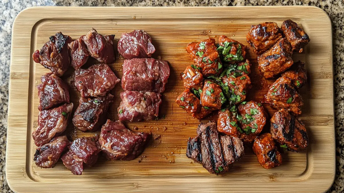 Stew meat vs carne asada on a cutting board