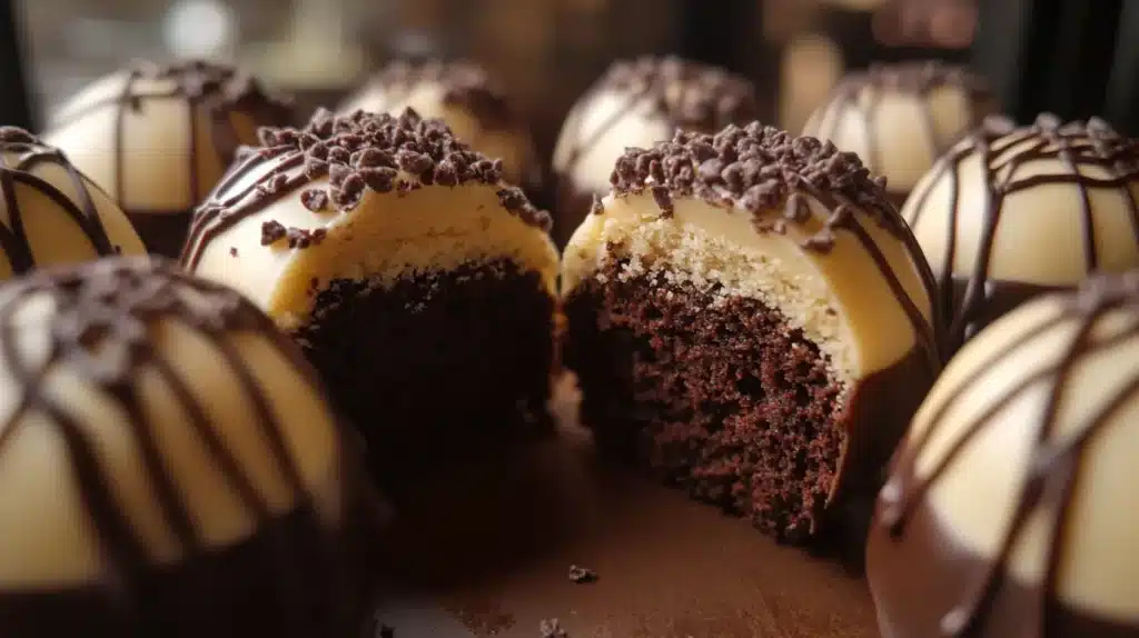 Close-up of Starbucks cake pop with a moist interior.