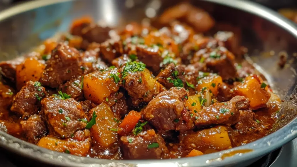 Raw stew meat in a bowl