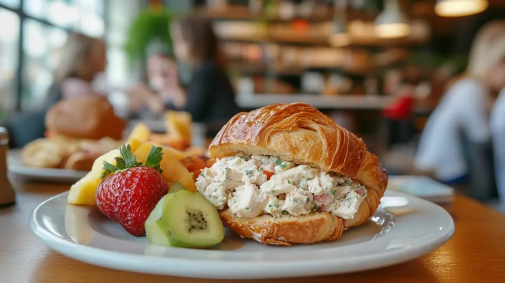 Fancy Nancy Sandwich served in a café with a side of fruit.