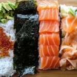 Sushi Cake Recipe – A beautifully layered sushi cake with fresh salmon and avocado.