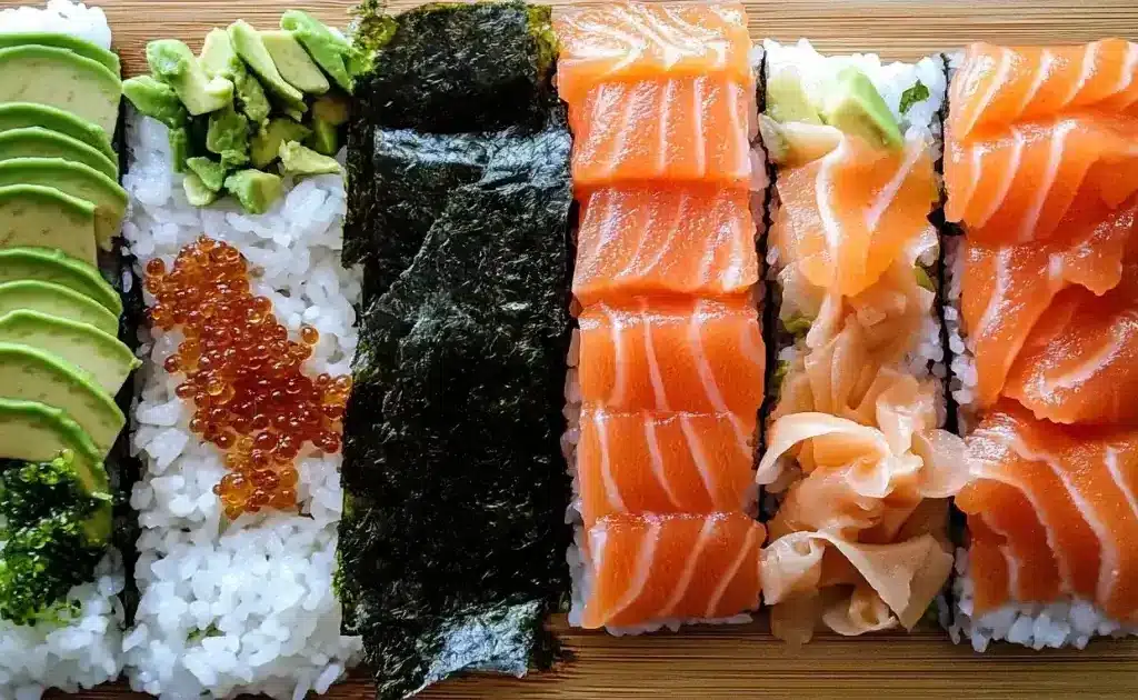 Sushi Cake Recipe – A beautifully layered sushi cake with fresh salmon and avocado.