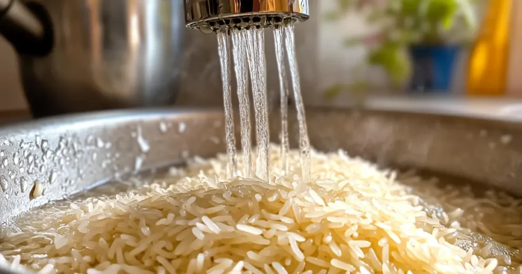 Rice hack recipe: rinsing uncooked rice under water