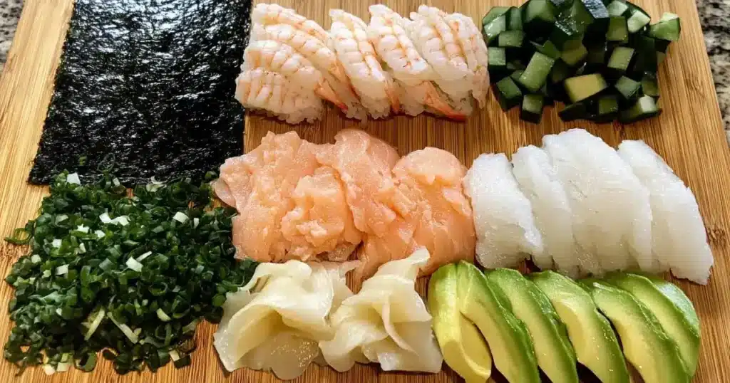 Fresh ingredients for making Volcano Roll Sushi