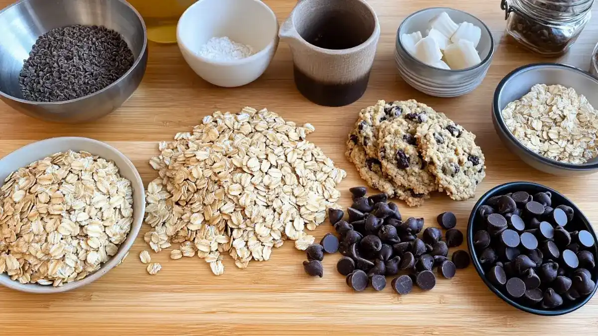 ingredients for oatmeal raisin chocolate chip cookies