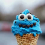 Blue cookie ice cream cone with Oreos