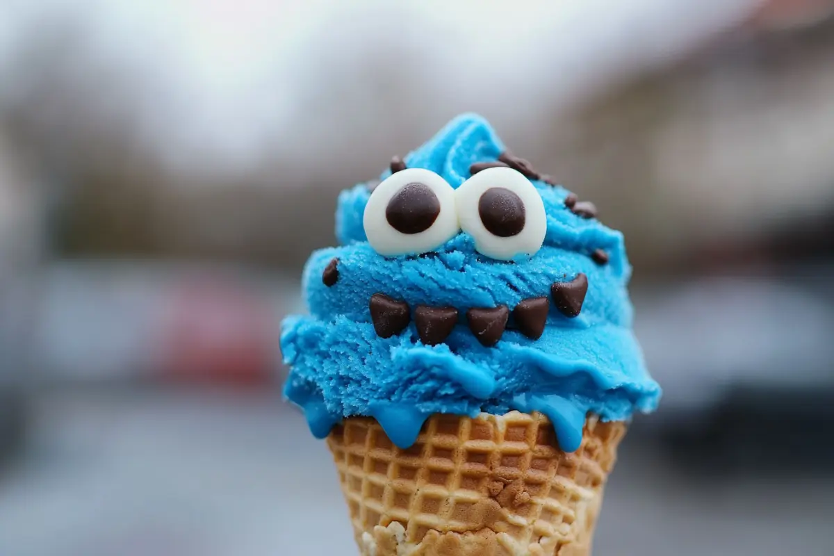 Blue cookie ice cream cone with Oreos